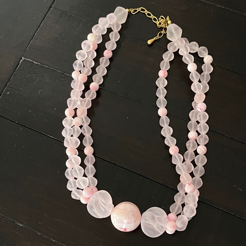 Pink Triple-Strand Bead Necklace with Round Accent Beads